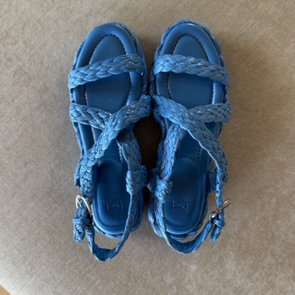 Marc Fisher Genie Platform Sandals Blue Braided Straps Wedge Heel - Picture 8 of 9